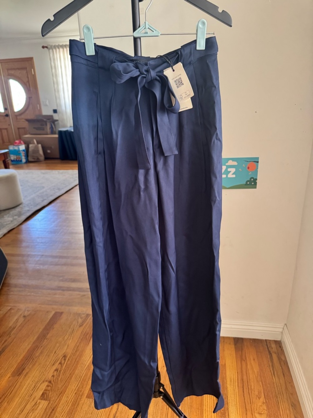 Ted Baker Navy High-Waist Wide Leg Trousers with Belt
